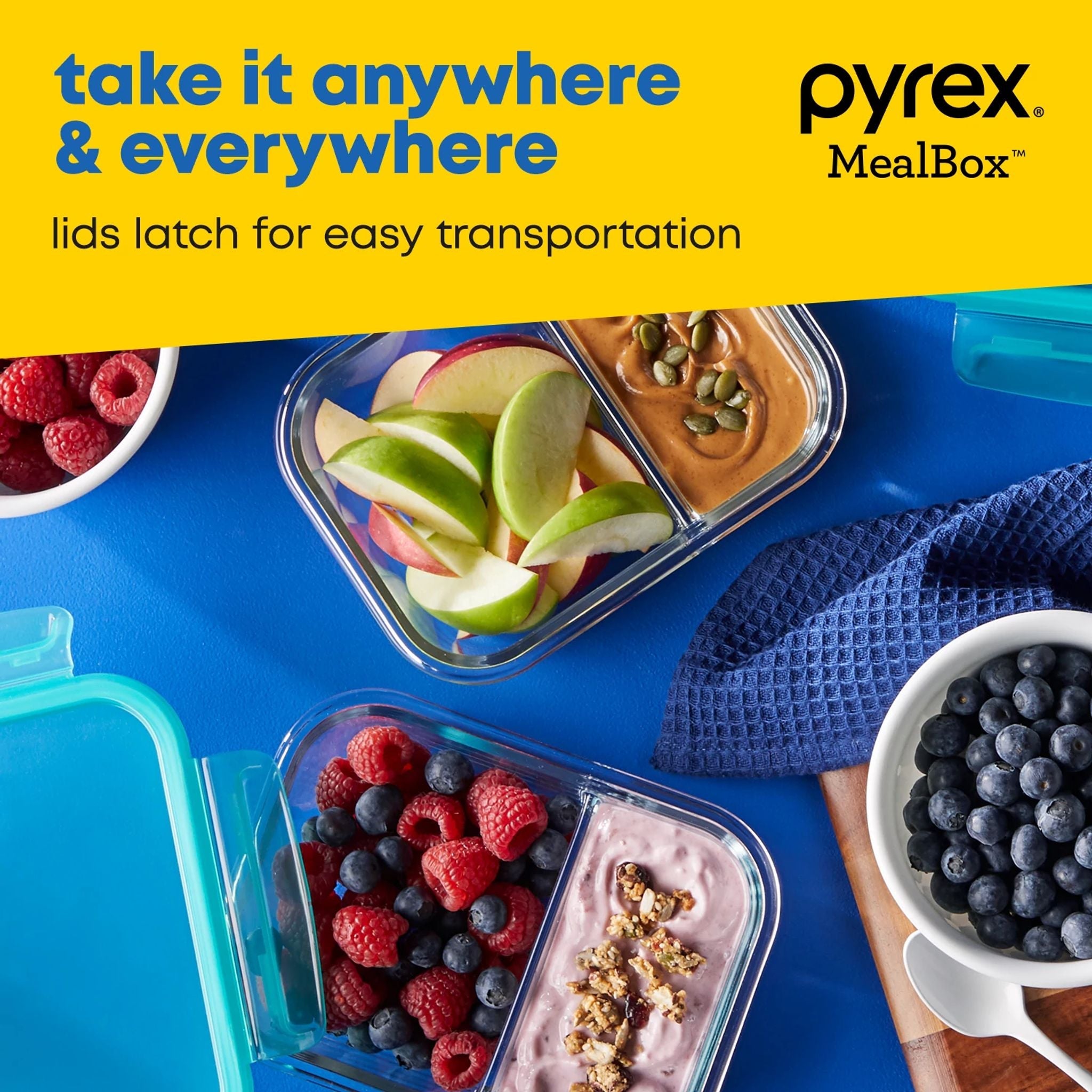 Pyrex® MealBox™ 2.3-cup Divided Glass Food Storage Container with Turquoise Lid - Image 5